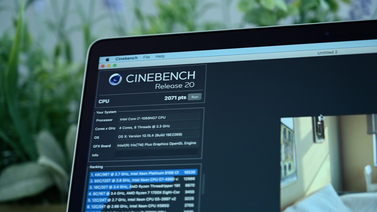 Результаты 3-дюймового MacBook Pro 2020, полученные в программе Cinebench R20